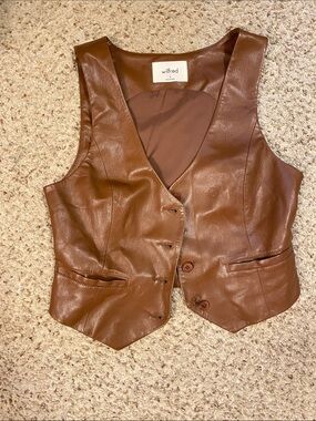 Wilfred Brown Faux Leather Vest with Smooth Finish